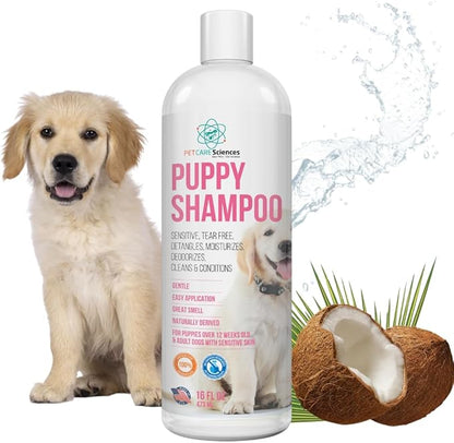 16 fl oz Tearless Puppy Shampoo and Conditioner - Anti Itch Dog Shampoo Sensitive Skin - Coconut Oil Oatmeal Pet Shampoo for Puppies