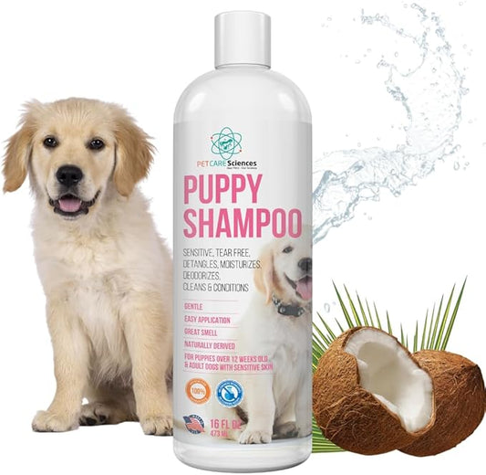 16 fl oz Tearless Puppy Shampoo and Conditioner - Anti Itch Dog Shampoo Sensitive Skin - Coconut Oil Oatmeal Pet Shampoo for Puppies