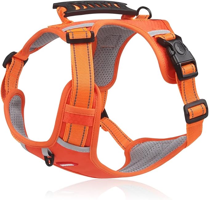Dog Harness, No Pull Service Vest, Reflective Strips, Control Handle, Soft Padded, Adjustable and Comfortable for Easy Walking (Orange, Medium)