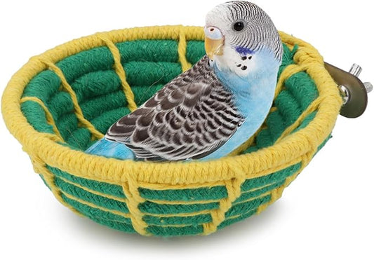 Hypeety Handmade Coton Rope Bird Breeding Nest Hatch House Bird Nest Cage for Small Parrots Budgie Parakeet Cockatiel Parakeet Conure Canary Finch Lovebird (Green)