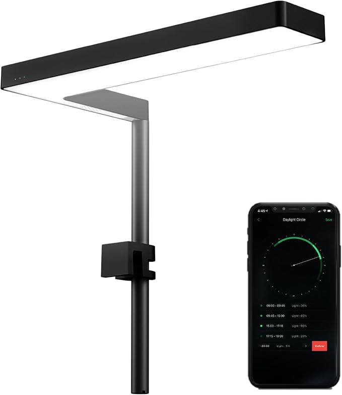 ONF Flat Nano+ 15W Full Spectrum Aquarium Light, Up to 20 Level Dimmable APP Controlled Light, IP54 Waterproof Light, Suitable for 2-9 Gallon Rimless Fish Tanks, Terrariums, & Potted Plants, Black