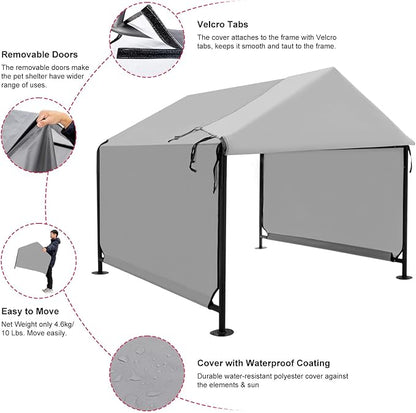 Dog Shade Shelter 2.5'x2.1'x2.1' for Small Dogs, Pet Outdoor Tent with Upgraded Doors, Outside Sun Rain Canopy Pet House for Dogs, Cats, Small Animals and Livestock, Grey