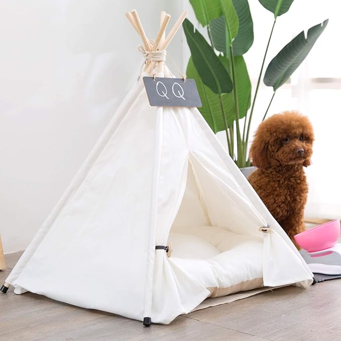 Dog Teepee Bed Cat Tent Portable Houses Pet Puppy with Thick Cushion (S:Size fits 7kg/15lbs (Pets))