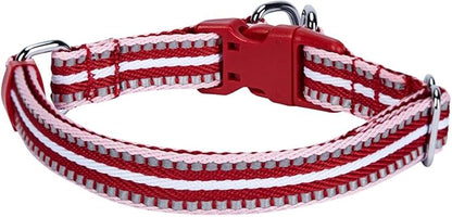Blueberry Pet 3M Reflective Dog Collars | Adjustable Dog Collar w/Multi-Colored Stripe - Marsala Red and Pink | Nylon Pet Collars for Dogs & Refflective Dog Collar for Medium Dogs