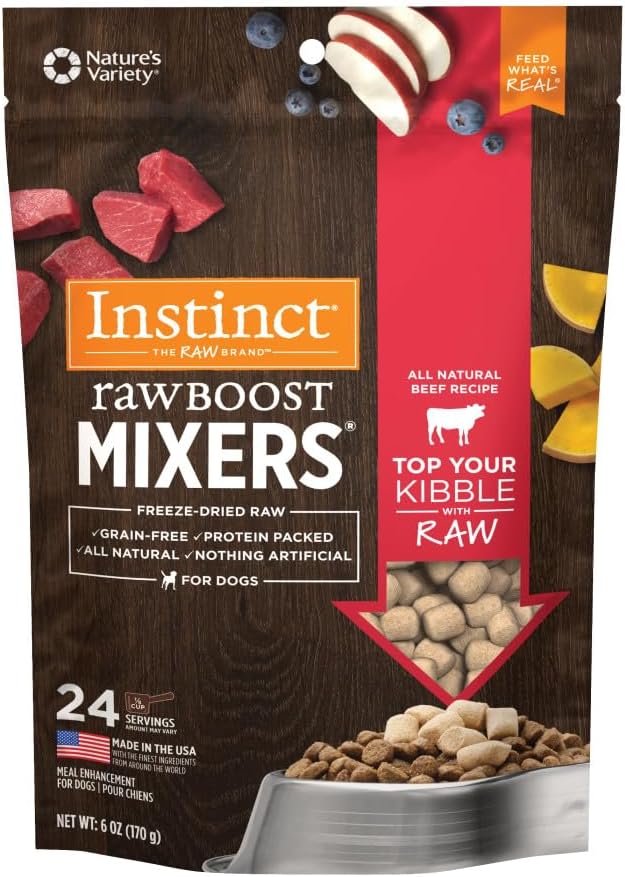 Instinct Raw Boost Mixers Freeze Dried Dog Food Toppers For Dry Food, Grain Free Dog Food Toppers with Beef For Dogs, 6 oz
