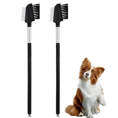 Double-Head Grooming Comb for Small Dogs Cats 2-in-1 Pets Grooming Comb with Metal Teeth and Brush for Remove Tear Stain Knots Flea (2 Pcs)