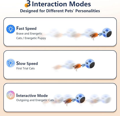 ORSDA Cat Toys, Interactive Cat Toy for Indoor Cats, Automatic Moving Ball Bird for Indoor Adult Cats Kitten Toys All Breeds, Fast Rolling Motion Activated Chirping Stimulating Light, 2 Feather Refill