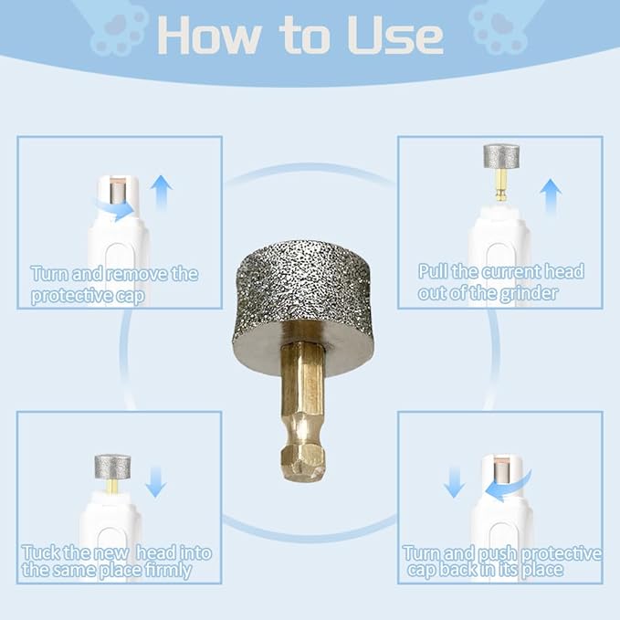 Dog Nail Grinder Wheels Head Bits 2PCS, Diamond Grinding Wheels Compatible for Casfuy, LOPSIC, YABIFE, LuckyTail, boomki, and Most Brands