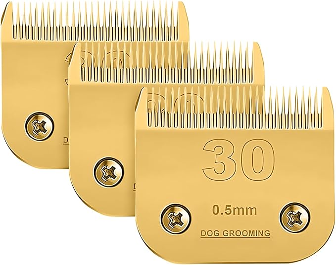 3 Packs #30 Clipper Blade Dog Grooming Compatible with Andis Clippers Detachable Ceramic Sharp Also Compatible with Wahl/Oster Dog Clippers1/50 0.5mm Cut Length (Gold)
