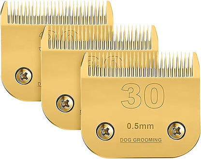 3 Packs #30 Clipper Blade Dog Grooming Compatible with Andis Clippers Detachable Ceramic Sharp Also Compatible with Wahl/Oster Dog Clippers1/50 0.5mm Cut Length (Gold)