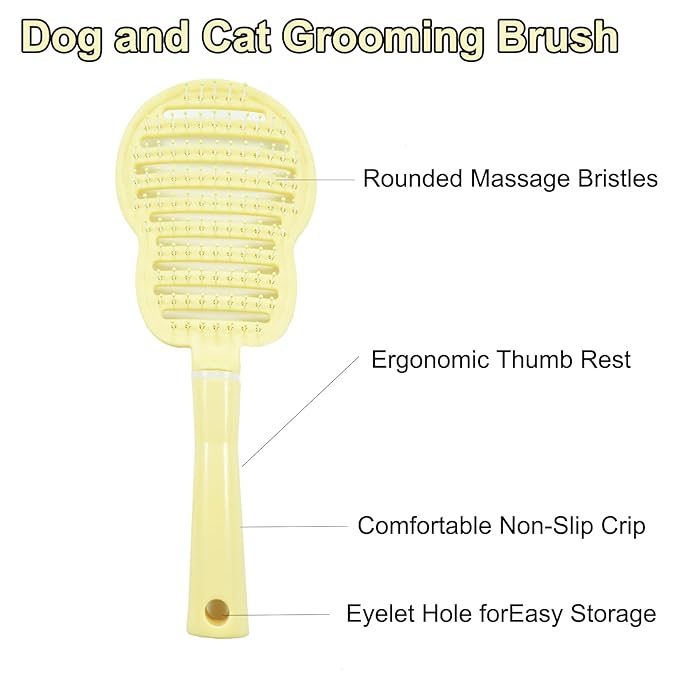 Dog Brush, Easy to Hold Ergonomic Handle Dog Brush Comb Instant Detangler Pin Brush,Wet or Dry Dog Hair,for Dogs and Cats Grooming Tool, Yellow