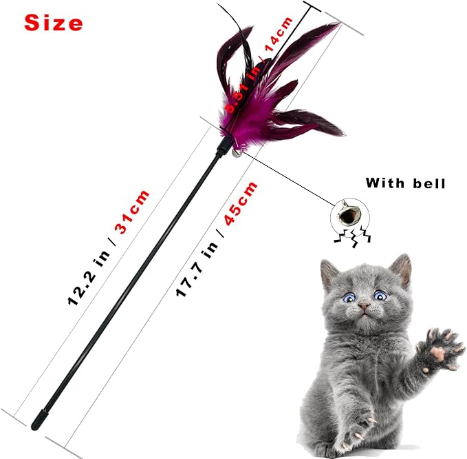 Cat Wand Toy Feather Stick Cat Toys, 6 Pieces Interactive Cat Toy Feathers Wand for Indoor Cats (A)