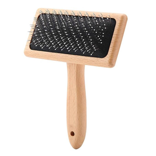 Oumefar Bamboo Cushion Premium Cat Grooming Brushes Pet Hair Comb Pet Slicker Brush Wooden Eco-Friendly with Stainless Steel Pins for Pets Dogs Cats(Square head large)