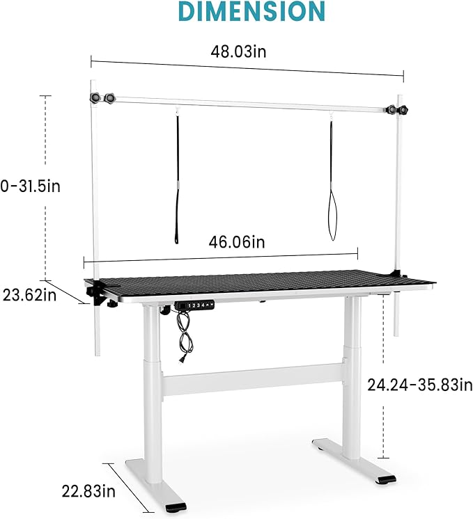 Electric Dog Grooming Table, 46" Heavy Duty Pet Grooming Table w/Table Top & Overhead Arm Height Stepless Adjustable