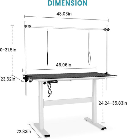 Electric Dog Grooming Table, 46" Heavy Duty Pet Grooming Table w/Table Top & Overhead Arm Height Stepless Adjustable