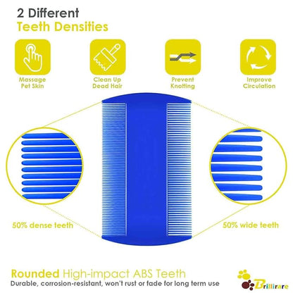 3 Pack Dog Grooming Comb, Flea Lice Pet Combs, Stainless Steel Cat Combs with Rounded Teeth, Double Sided Professional Tear Stain Remover, Dematting Tool for Small Medium Large Pets