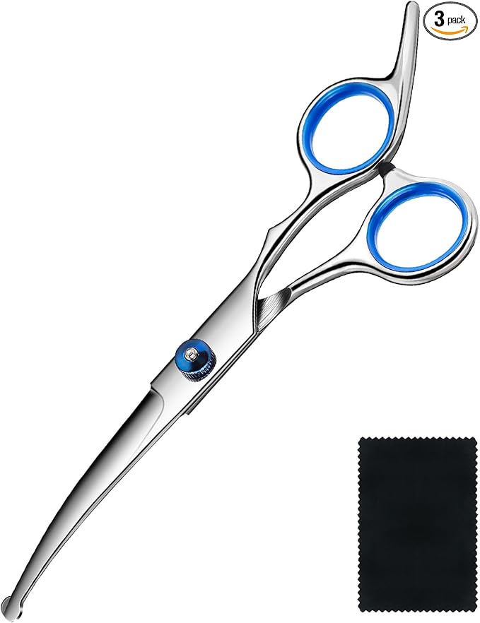 Dog Grooming Scissors Curved Shears Set Rounded Trimming Scissors for Professional Pet Dogs Cats Doodles Face Paws Matted Hair Removal at Home Use Supplies Station for Carding Tools and Trimmer