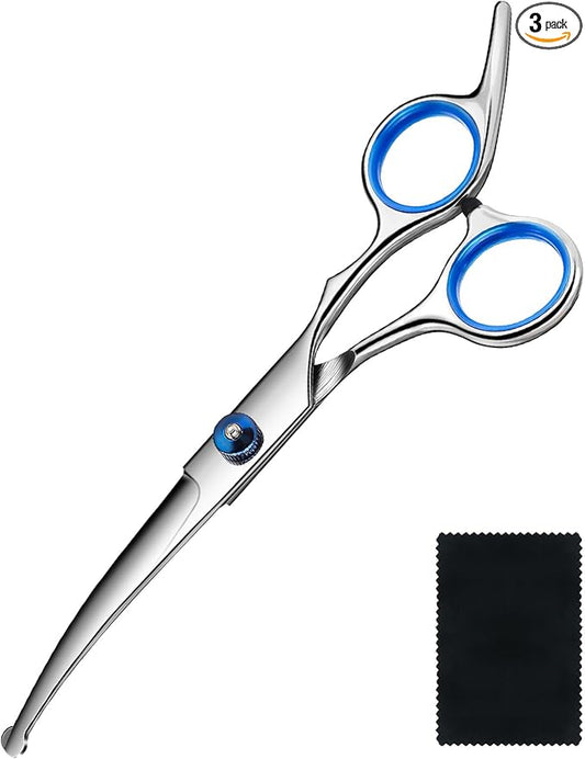 Dog Grooming Scissors Curved Shears Set Rounded Trimming Scissors for Professional Pet Dogs Cats Doodles Face Paws Matted Hair Removal at Home Use Supplies Station for Carding Tools and Trimmer