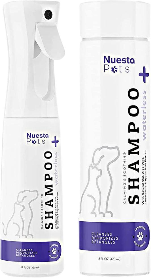Pets Hypoallergenic Waterless Shampoo | Lavender & Chamomile Formula for Dogs w/ Sensitive Skin | Easy Use 4-n-1 No-Rinse Pet Shampoo, Moisturizer, Conditioner, Deodorizer | Rinse Free Dog Bath