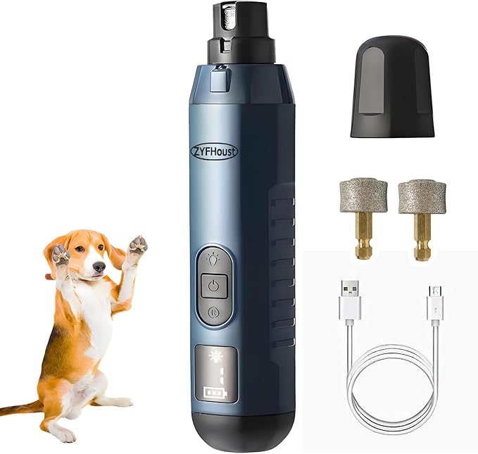 Dog Nail Trimmers, 5-Speed Professional Quiet Electric Dog Nail Grinder with 2 LED Lights, 2 Grinding Wheels, Type-C Rechargeable for Medium Small Large Dogs and Cat (Blue)