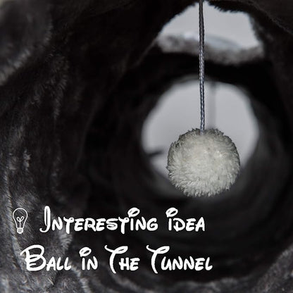 LUCKITTY Geometric Straight Cat Tunnel with Plush Inside,Cats Toys Collapsible Tunnel Tube with Balls, for Rabbits, Kittens, Ferrets,Puppy,Diameter 11.8 Inch