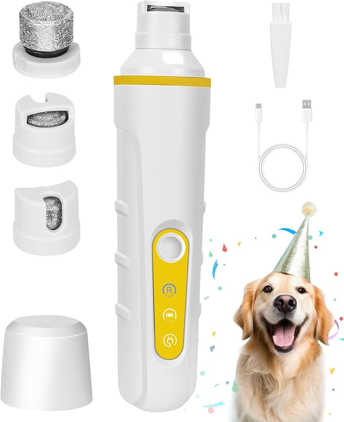 Dog Nail Grinder with Enhanced LED Light  Super Quiet, 2-Speed, USB-C Rechargeable, LED Smart Display, 3 Grinding Options, Pet Nail Trimmer for Dogs Cats and All Pet Sizes