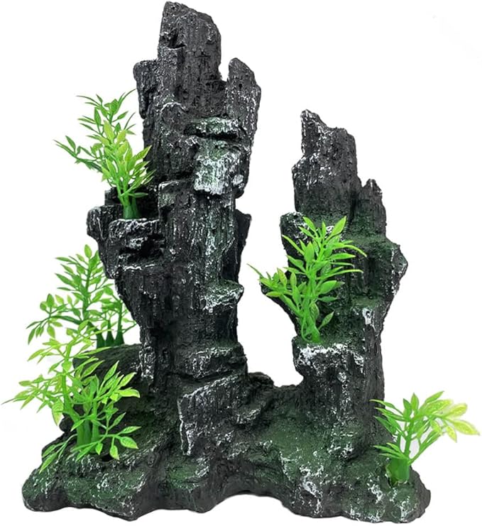 Aquarium Decorations Large and Tall Large Aquarium Decorations Fish Tank Ornaments Mountain View Stone Ornament Tree Rock Cave Artificial Fish Tank Ornament - 10.2 Inches High