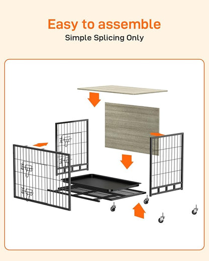 2024 New Dog Crate Furniture, Chic 32.5" Medium-Sized Dog Crate with Dual Access, Seamless Cleaning, Interior Style Boost, Robust & Mobile Design for The Modern Pet, Rustic Gray