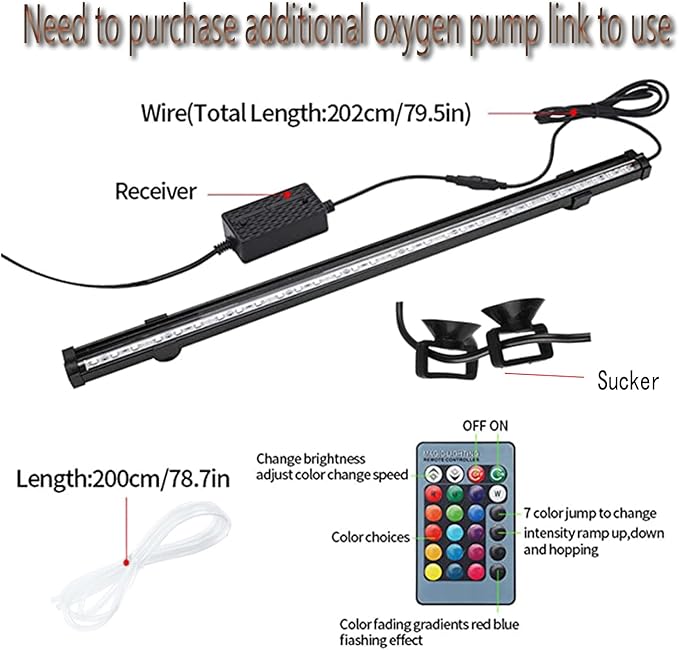 HCDMRE LED Air Bubble Light Aquarium Light Underwater Submersible Fish Tank Light Color Changing Making Oxygen Aquarium Tools,Us Plug,52cm/20.5"