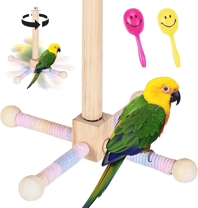 Wooden Perches for Bird Cages -360° Rotating Interactive Bird Perches for Cage，Suitable for Small and Medium-Sized Birds，Conure Budgies Cockatiels Lovebird Mynah Finches