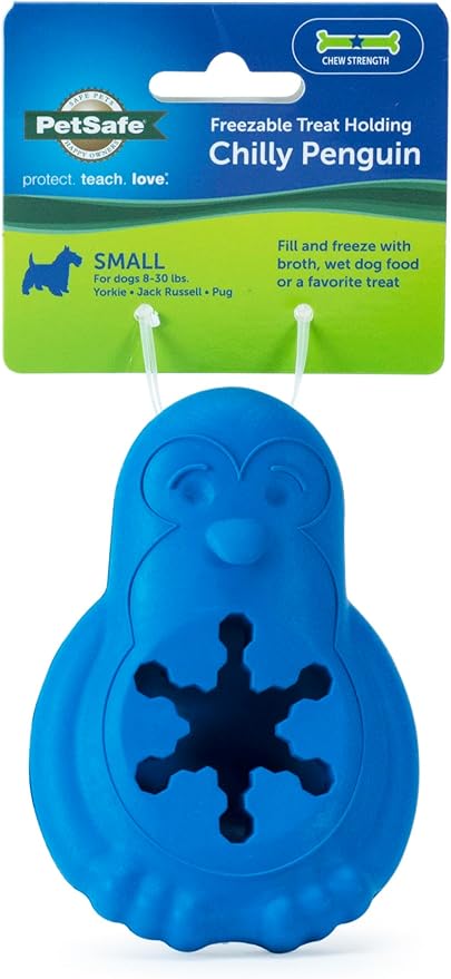 PetSafe Chilly Penguin, Freezable Dog Toy for Small Dogs, Fill and Freeze, Frozen Dog Toy to Fill with Treats, French Vanilla Scented, Interactive Pet Puzzle for Boredom or Separation Anxiety, Small
