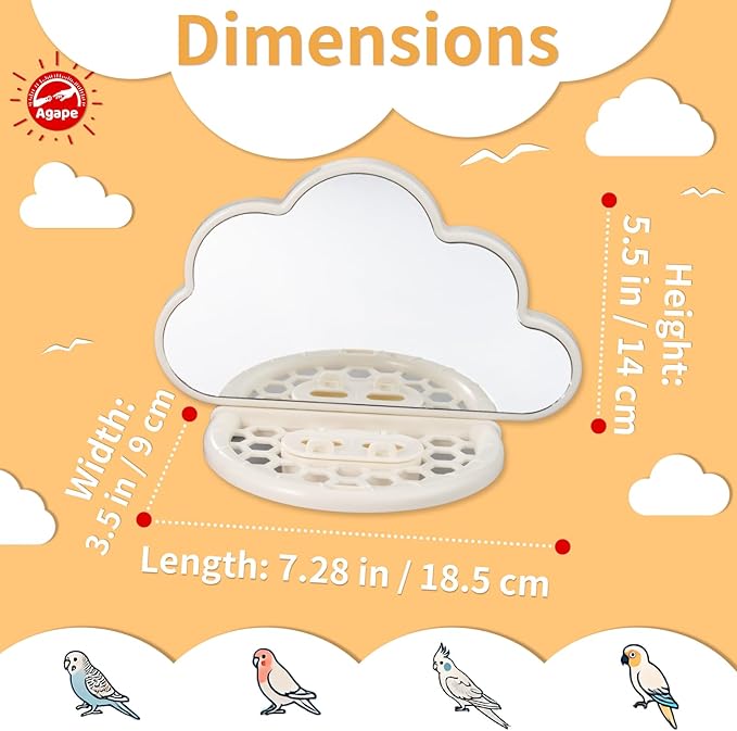 Agape Parakeet Mirror with Perch & Slow Feeder, Bird Cage Accessories for Small Parrots to Expend Energy, Bird Toys for Boredom&Anxiety, Interactive Toy for Cockatiel, Lovebird, Conure, Finch, Budgies