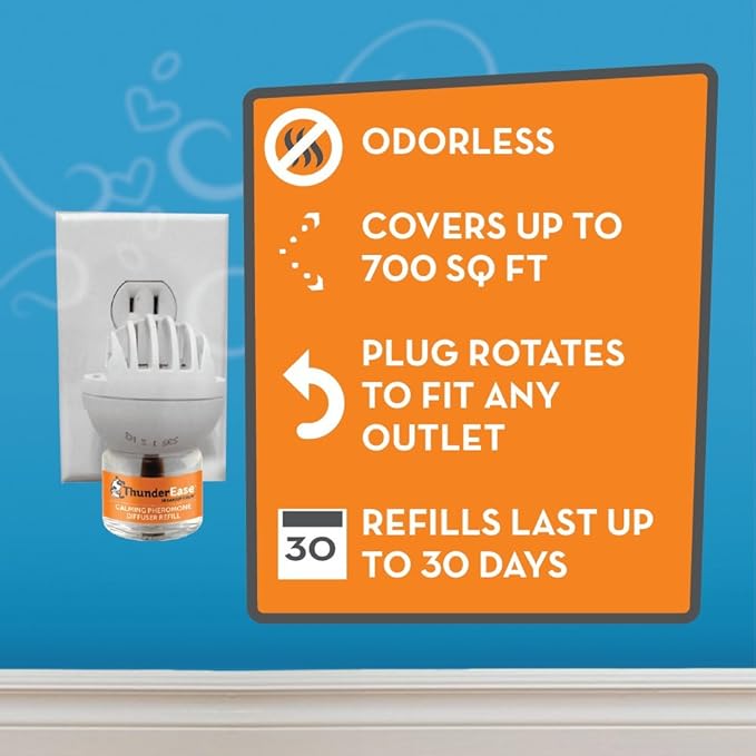 ThunderEase Dog Calming Pheromone Diffuser Refill | Powered by ADAPTIL | Vet Recommended to Relieve Separation Anxiety, Stress Barking and Chewing, and the Fear of Fireworks and Thunderstorms (180 Day