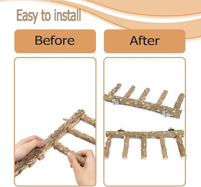 Bird Ladder Perch for Cage - Natural Wooden Bridge, Exercise Stands for Parrot Climbing - Pet Training Ladders - Hanging Playground -Toys for Parakeet, Cockatiel, Conures, Lovebirds, Budgie