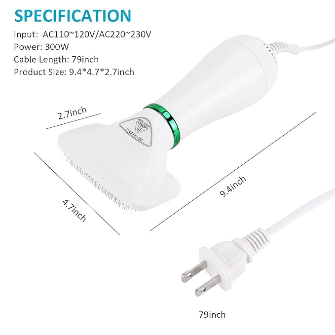 Pet Hair Dryer, 2 in 1 Dog Hair Dryer with Slicker Brush,Dog Blow Dryer with 2 Adjustable Heat Setting Dog Brush for Dog Grooming Small Medium Dogs Cats