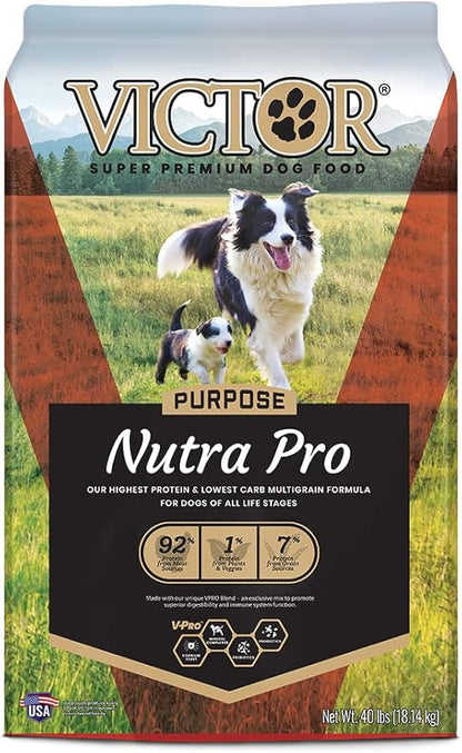 Victor Super Premium Dog Food  Purpose - Nutra Pro  Gluten Free, High Protein Low Carb Dry Dog Food for Active Dogs of All Ages  Ideal for Sporting Dogs, Pregnant or Nursing Dogs & Puppies, 40lbs