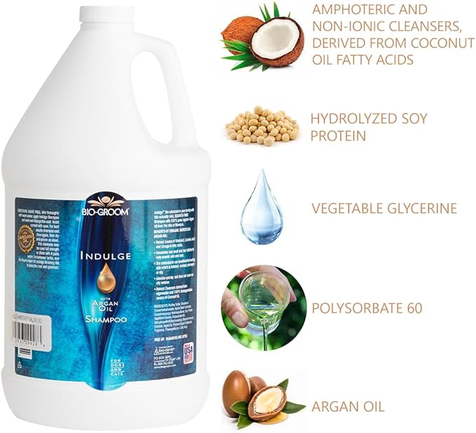 Bio-Groom Indulge Argan Oil Dog Shampoo – Deshedding Dog Bathing Supplies, Puppy Wash, Cat & Dog Grooming Supplies for Sensitive Skin, Cruelty-Free, Made in USA, Dog Products – 1 Gallon