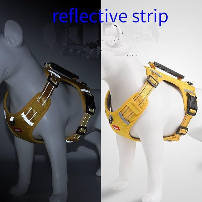 Dog Harness, No Pull Service Vest, Reflective Strips, Control Handle, Soft Padded, Adjustable and Comfortable for Easy Walking (Yellow, Large)