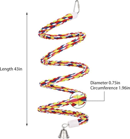 2Pcs 43'' Bird Rope Perches Birdcage Swing Toys 100% Cotton Natural Bird Perch Peck/Chewing with Bell Climbing Standing Bungee Parrot Toys for Small to Regular Size Parrot Cockatiel Birds