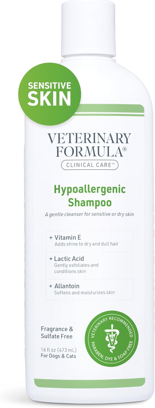 Veterinary Formula Clinical Care Hypoallergenic Shampoo for Dogs and Cats, 16 oz  No Harsh Ingredients  Fragrance-Free Pet Shampoo for Allergies and Sensitive Skin, Promotes Healthy Skin and Coat