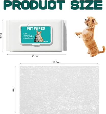 Pet Grooming Wipes for Dogs and Cats 80ct Hypoallergenic Dog Wipes Cleaning Deodorizing for Paws, Body and Butt