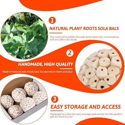9 Pack Bird Toy Sola Balls, Natural Parrot Soft Chew Shredding & Foraging Toy, Bird Foot Balls for Cockatiel Conure Quaker Budgie Parakeet Bunny Guinea Pig Chinchilla Rabbit