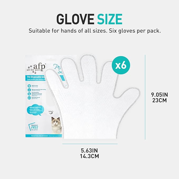 ALL FOR PAWS Cleaning & Deodorizing Bathing Wipes for Dogs and Cats Pet Grooming Wipes for Face, Body and Paws, Moisturizing No-Rinse Disposable Gloves 9 x 5 inchs 6pcs x 2