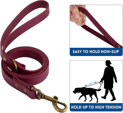 Wisedog Dog Collar and Leash Set, Waterproof Adjustable Puppy Collars with Cute Tag 6FT Dog Leash with Poop Bag for Small Medium Large Dogs (M, Burgundy)