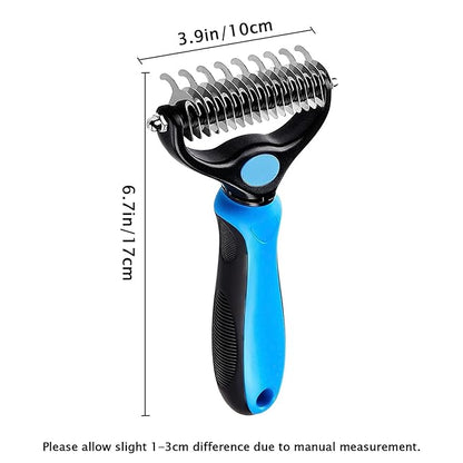 Dog & Cat Grooming Brush Combo - Double Sided Shedding and Dematting Undercoat Rake Comb for All Hair Types, Extra Wide, Blue, 2 Count