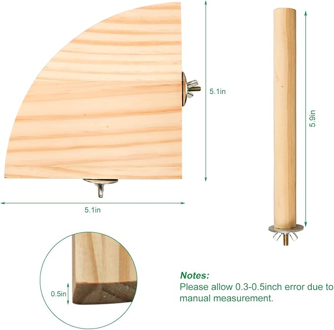 2 Pack Bird Perch Platform, Parrot Stand Sector Playground Wood Perch Stand Toy Cage Accessories Exercise Toy for Parakeet Conure Cockatiel Budgie Gerbil Rat Mouse Chinchilla Hamster(Set 3)