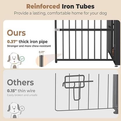 94.48'' Dog Crate Furniture Large Breed TV Stand with Double Rooms,Wooden Dog Kennel Dog Crate End Table with Removable Divider for Large Medium Dogs, Can Use Separately