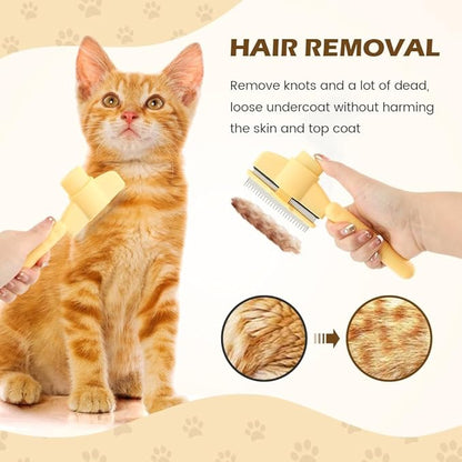 2PCS Pet Hair Removal Comb Flea Comb, Self-Cleaning Stainless Steel Grooming Brush with Release Button for Dogs Cats Short and Long Hair