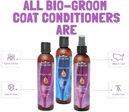 Bio-groom Indulge Argan Oil Dog Conditioner  No-Rinse, Deshedding Dog Bathing Supplies, Puppy Wash, Dog Grooming Supplies for Sensitive Skin, Cruelty-Free, Made in USA, Dog Spray  12 fl oz 1-Pack