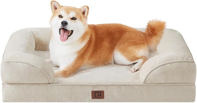EHEYCIGA Orthopedic Dog Beds for Large Dogs, Waterproof Memory Foam Large Dog Bed with Sides, Non-Slip Bottom and Egg-Crate Foam Large Dog Couch Bed with Washable Removable Cover, Beige
